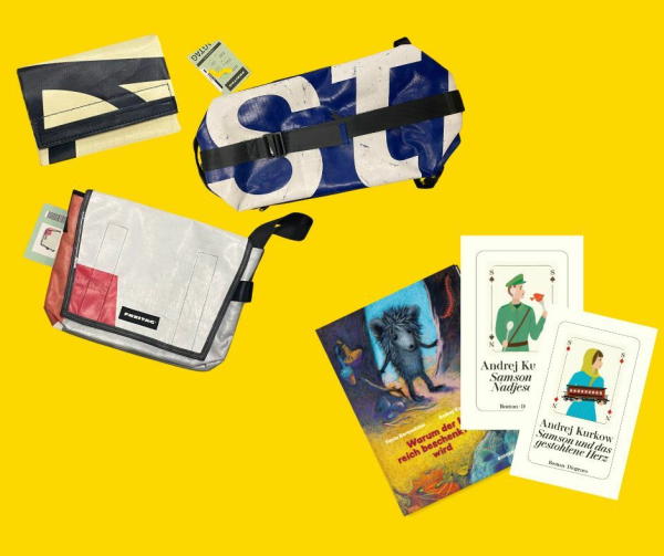 Neue Goodies: FREITAG-Taschen und Portemonnaies, Kurkow-Krimis und Jasskarten