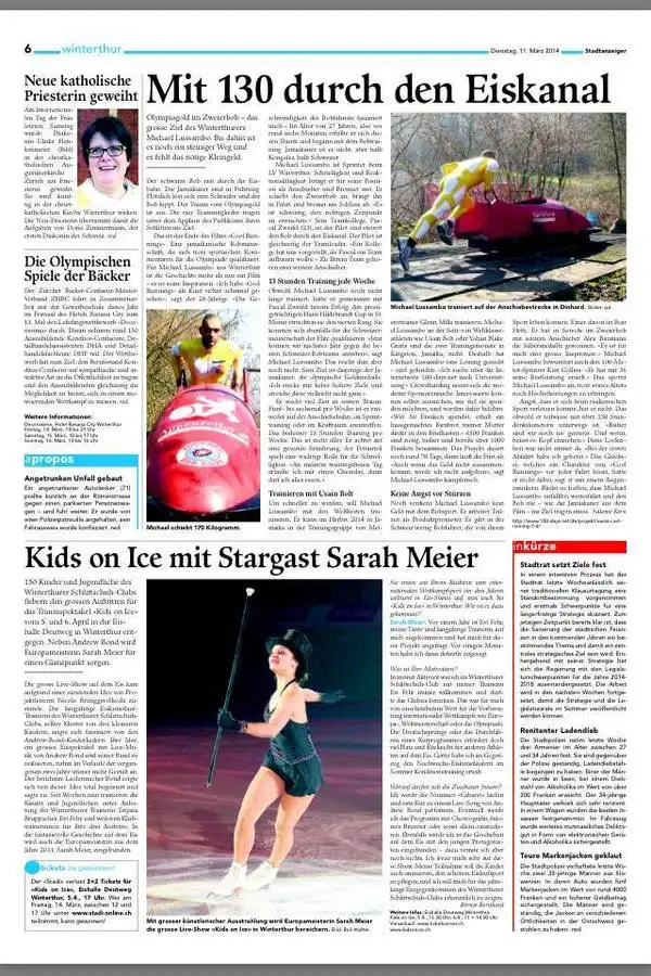 Zeitungsartikel: Winterthurer Stadtanzeiger "Mit 130 durch den Eiskanal"